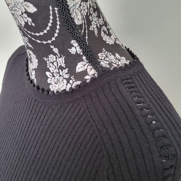 Carven Ribbed Wool Top with Ladderwork-BLACK-Small - Picture 4 of 7